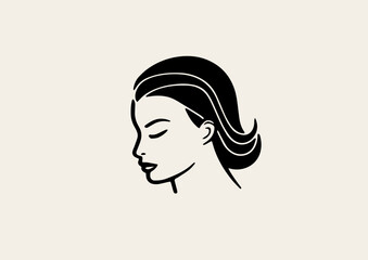 Minimalistic logo. Profile of a woman. Counterform