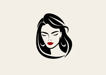 Minimalistic logo. Profile of a woman. Counterform