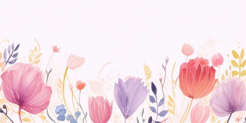 Happy mother's day background . Watercolor floral wallpaper design with colorful wild flowers, leaves. Mother's day concept illustration design for cover, banner, greeting card, Generative AI