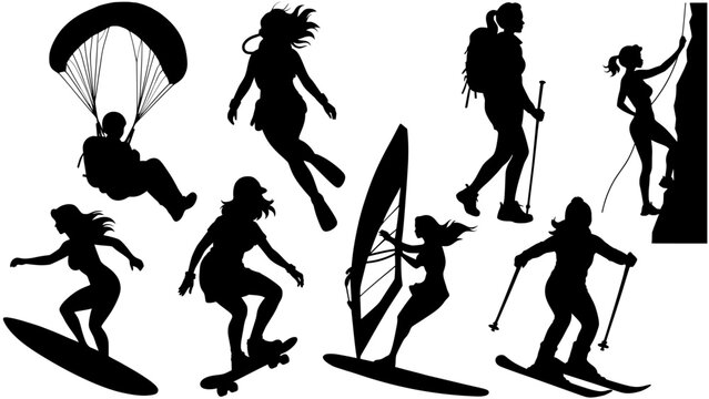 Stylish silhouettes vector set of outdoor sport ladies