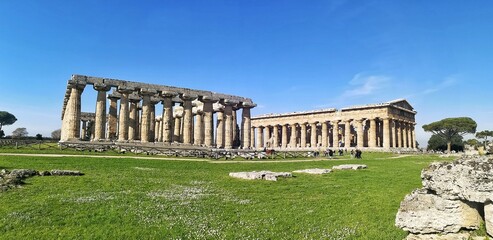 Fototapeta na wymiar Greek Temple of Hera at Paestum Archeological UNESCO World Heritage Site, Province of Salerno, Campania, Italy