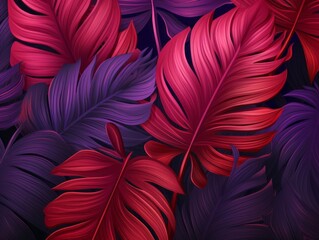 Experience the Allure: Dazzling Tropical Leaves Set Against a Mysterious Purple Background Generative AI