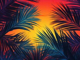 Obraz premium Experience Paradise: Vibrant Colors and Exotic Tropical Palm Leaves Generative AI