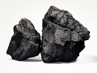 Stark Contrast: Dual Black Coal Nuggets Isolated on a White Backdrop Generative AI