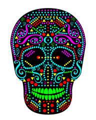 Neon color skull with dots, Mexico, Day of the dead and Halloween icon background