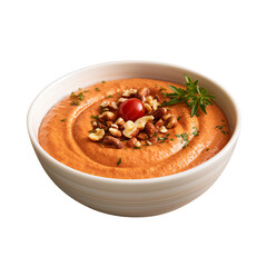 A Bowl of Creamy Roasted Red Pepper and Cashew Dip Isolated on a Transparent Background