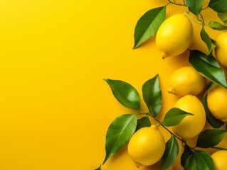 Experience the Zesty Delight: Vibrant Lemons and Fresh Leaves on a Golden Canvas! Generative AI