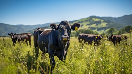 Black angus cattle on grassland farms.. - obrazy, fototapety, plakaty