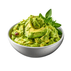 A Bowl of Fresh Avocado Guacamole Isolated on a Transparent Background