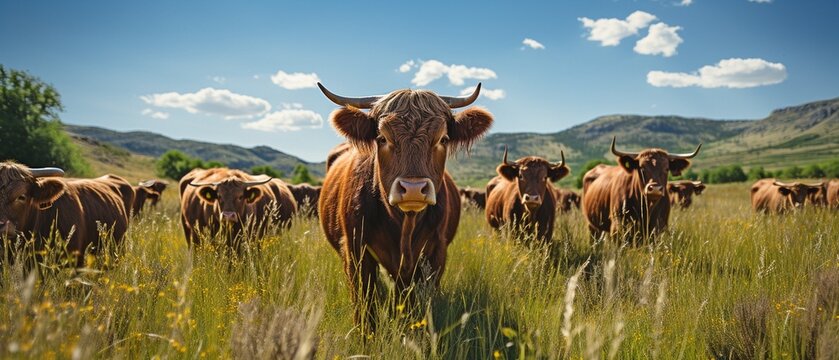 Black angus cattle on grassland farms..