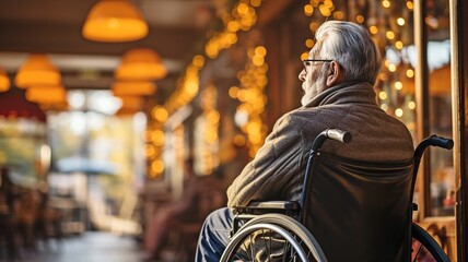 Wheelchair patient for senior care, trust, or help in an assisted living facility.