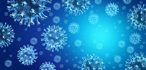 Naklejka premium Pneumonia Virus Outbreak as Virus novel pathogen spreading as an Infection and Human respiratory infections as an inflammation disease as a pandemic or epidemic influenza flu outbreaks