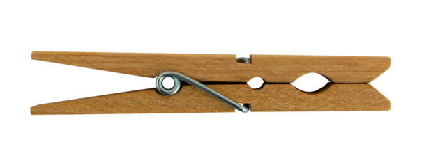 closeup of wooden clothes peg, isolated transparent background, png