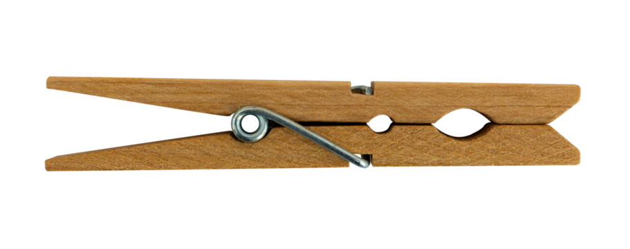 closeup of wooden clothes peg, isolated transparent background, png