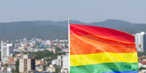 LGBT+ flag.Beautiful community flag.Flag develops in the wind.