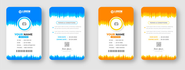 corporate Modern creative minimal simple business office id card design set with blue and yellow color. Corporate company personal security badge Office employee identity card template. - obrazy, fototapety, plakaty