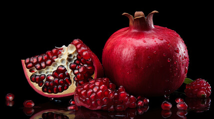 Obraz na płótnie Canvas Close-up of a pomegranate seed on a black background. Generative Ai