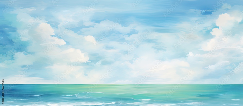 Wall mural the sky was painted in a vibrant gradient of retro blue, giving way to green hues reminiscent of a t