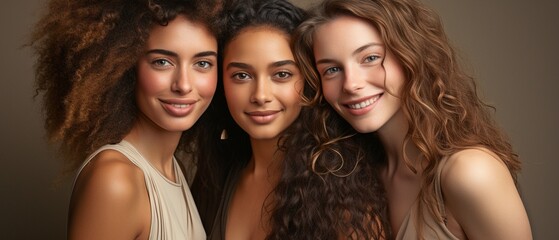 Obraz premium Isolated women, faces and inherent beauty, diversity and well-being, dermatology, and companions against a studio backdrop. individual skin,.