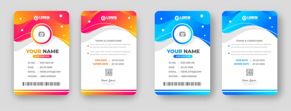 corporate Modern creative minimal simple business office id card design set with blue and yellow color. Corporate company personal security badge Office employee identity card template.