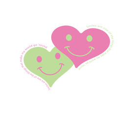 smiling hearts with quotes for print on t shirt , stickers, books , flyers and cards