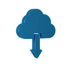 Blue Cloud download icon isolated on transparent background.