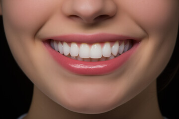 Young woman with perfect healthy pearly white teeth smile. Health, teeth whitening, dental care, dentistry, stomatology concept