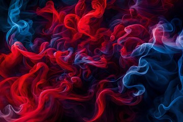 Dramatic swirls of smoke and fog dance in a mysterious choreography, bathed in contrasting vivid...