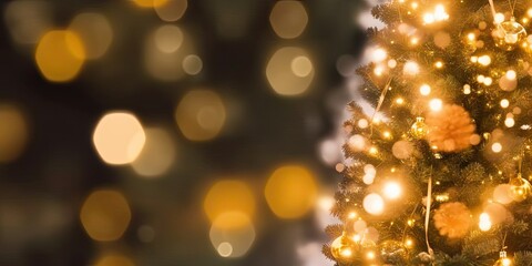 Festive illumination. Blurred christmas tree decoration with bokeh lights creating magical and warm atmosphere for holiday celebrations