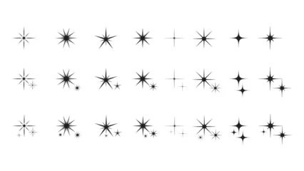 Foto op Plexiglas Sparkling stars composition. Glowing black star stencil, isolating various sparkling elements. Sky objects, flashing vector sign clipart collection of different Christmas snowflakes © Seniman