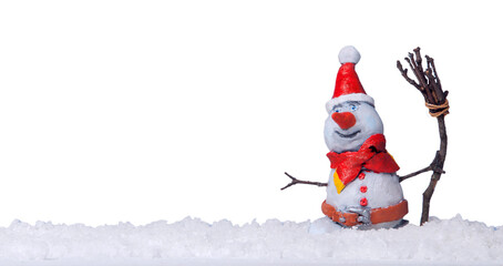 Christmas snowman in the snow isolated on transparent background