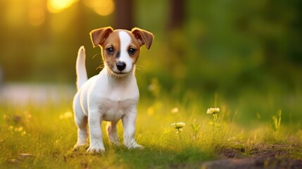 Beautiful Jack Russell puppy in nature. AI generated.