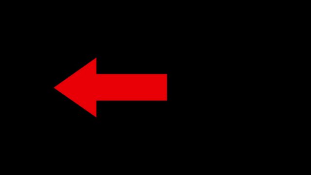 Abstract Directional arrow animation. signal icon. red color a moving arrow pointing to the left. arrow pointing right to left direction on black background loop animation