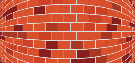 Spherical shaped. Red, brown or black grunge, empty background brick wall side view. Funny vector block stone for texture banner or wallpaper. Urban sign. Sphere, building brick pattern, seamless. 