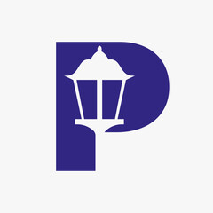 Letter P street light icon design template