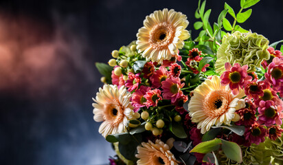 Composition with a bouquet of freshly cut flowers