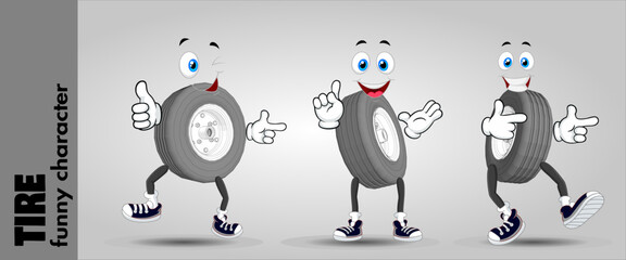 set of funny tires cartoon characters vector illustration
