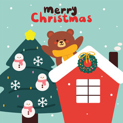 hand drawing cartoon Christmas card, wallpaper, background. cute Christmas wallpaper