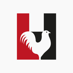Letter H Poultry Logo With Hen Symbol. Rooster Logo, Chicken Sigh Template