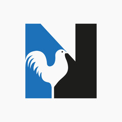 Letter N Poultry Logo With Hen Symbol. Rooster Logo, Chicken Sigh Template