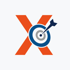 Letter X Arrow Target Logo Combine with Bow Target Symbol