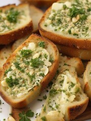 closeup of grilled garlic bread with garlic and parsley topping