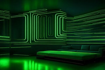 Immerse yourself in a world of sleek modernity with a horizontal wallpaper featuring neon lines in a futuristic green aesthetic.