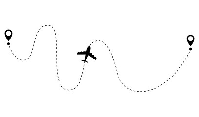 Airplane dotted route line. Path travel line shape. Flight route with start point and dash line trace for plane isolated illustration
