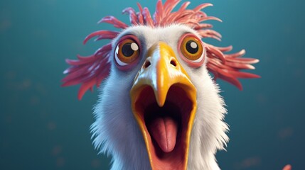 chicken with crossed eyes tongue hanging out of mouth.Generative AI - obrazy, fototapety, plakaty