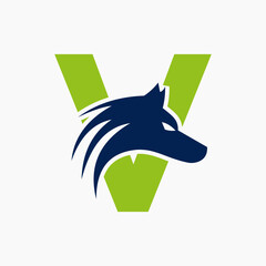 Letter V Wolf Logo. Wolf Symbol Vector Template