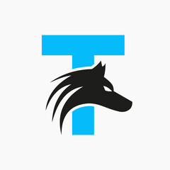 Letter T Wolf Logo. Wolf Symbol Vector Template