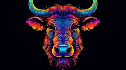 Fototapeta na wymiar cow head electric colors ultra detailed T-shirt design.Generative AI