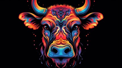 cow head electric colors ultra detailed T-shirt design.Generative AI