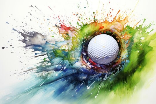 Imaginative Golf player watercolor. Club summer flag. Generate Ai